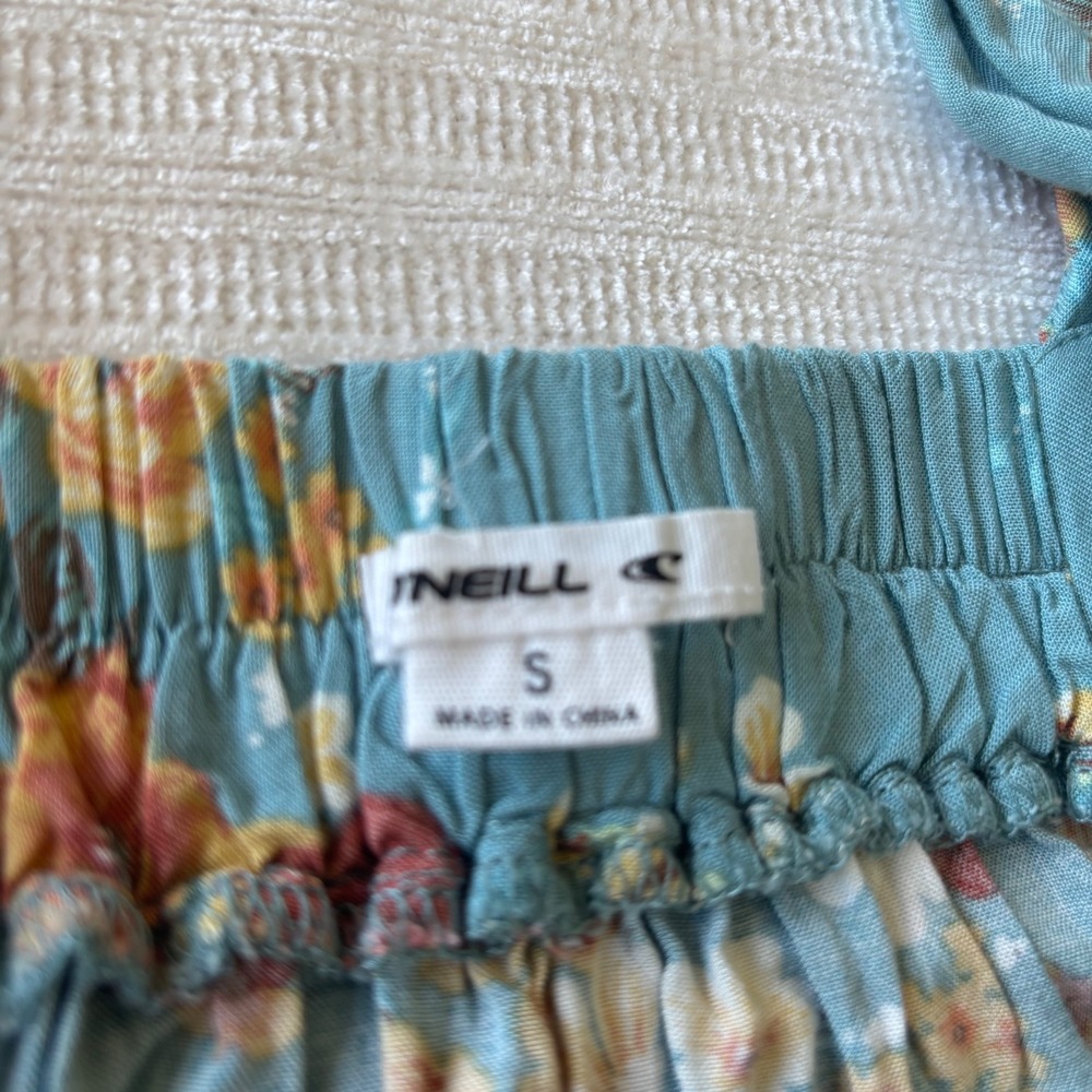 ONeill Teal Floral Tie Strap V-Neck Empire Waist Mini Dress Small Sundress Boho - Picture 4 of 8